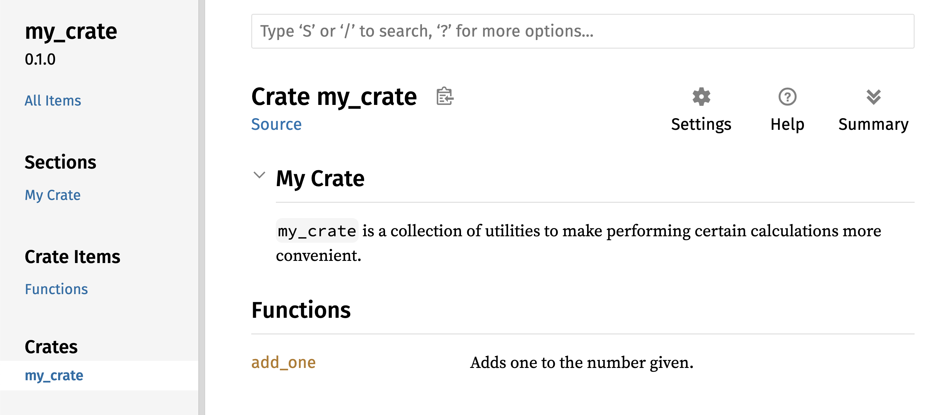 Dokumentasi HTML yang dirender dengan komentar buat _crate_ secara keseluruhan